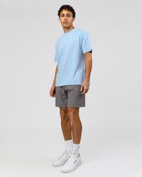 Man wearing Benchmark FLXCotton Oversized Tee - Open Air-Blue Bell | Model:Leandro | Size:M | Thumbnail Index: 8