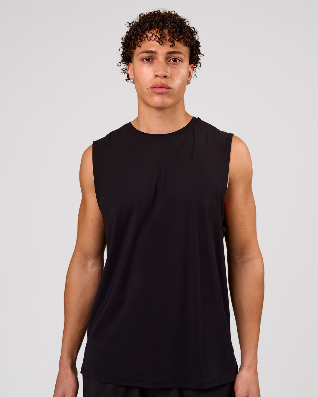 Man wearing Cadence MicroMotion Muscle Tank - Black | Model:Leandro | Size:M - view 4