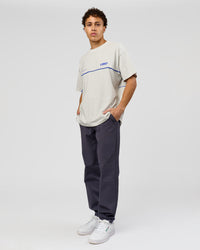 Man wearing Inline Heavyweight FLXCotton Oversized Tee - Silver Marl-Power Cobalt | Model:Leandro | Size:M | Thumbnail Index: 7