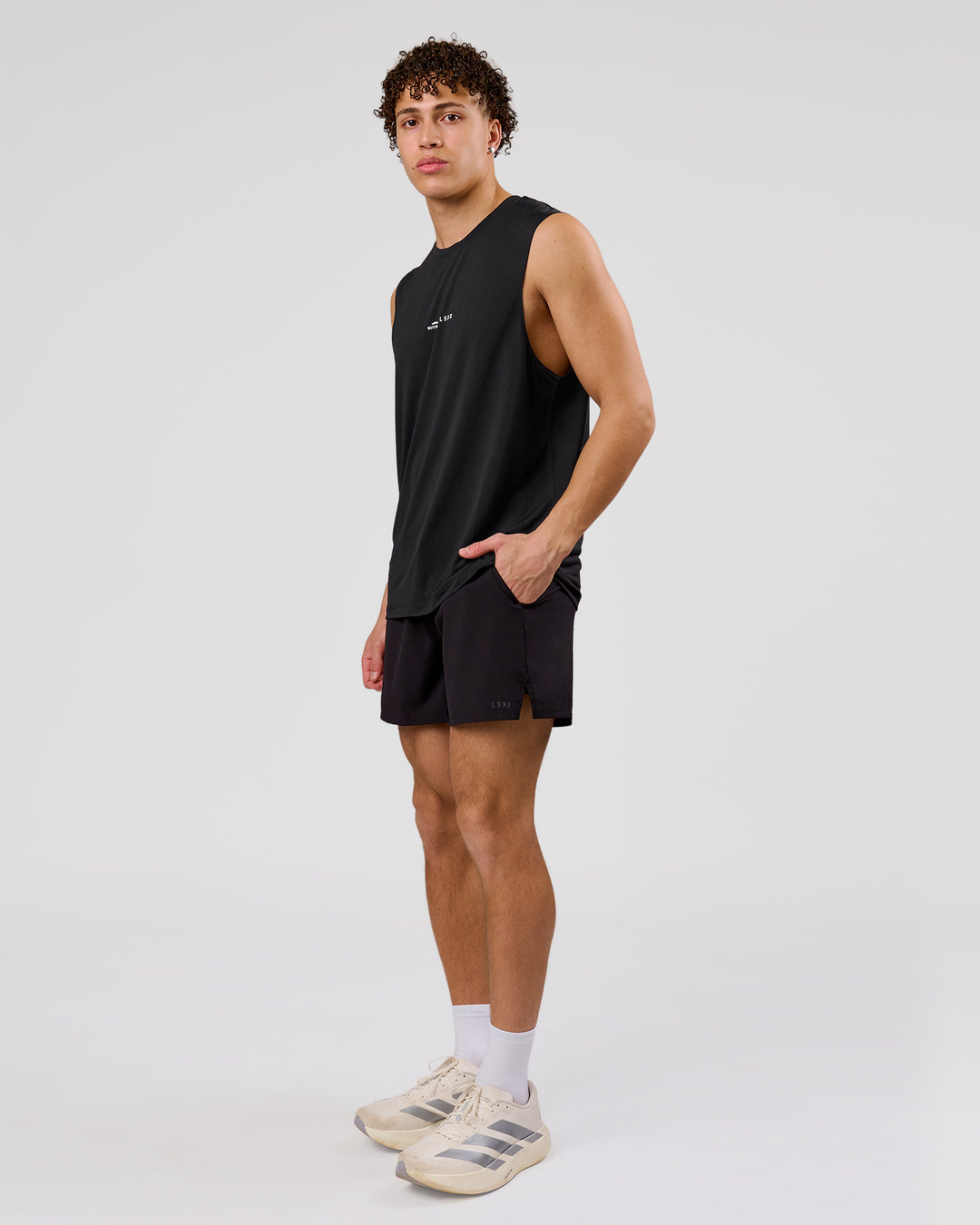 Man wearing Movember x LSKD Rep Muscle Training Tank - Black | Model:Leandro | Size:M - view 6