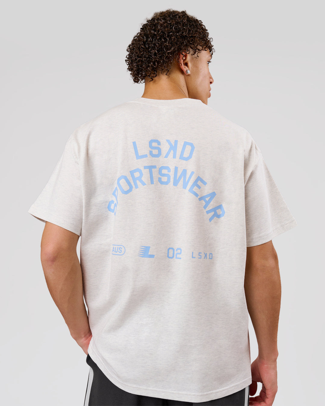 Man wearing Playbook Heavyweight Oversized Tee - Silver Marl-Open Air | Model:Leandro | Size:M - view 6