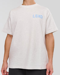 Man wearing Playbook Heavyweight Oversized Tee - Silver Marl-Open Air | Model:Leandro | Size:M | Thumbnail Index: 7