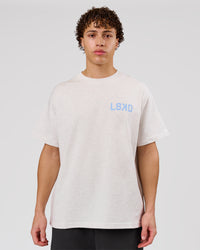 Man wearing Playbook Heavyweight Oversized Tee - Silver Marl-Open Air | Model:Leandro | Size:M | Thumbnail Index: 9