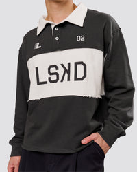 Man wearing Playbook Unisex Collared Sweater - Onyx-Off White | Model:Leandro | Size:M | Thumbnail Index: 2