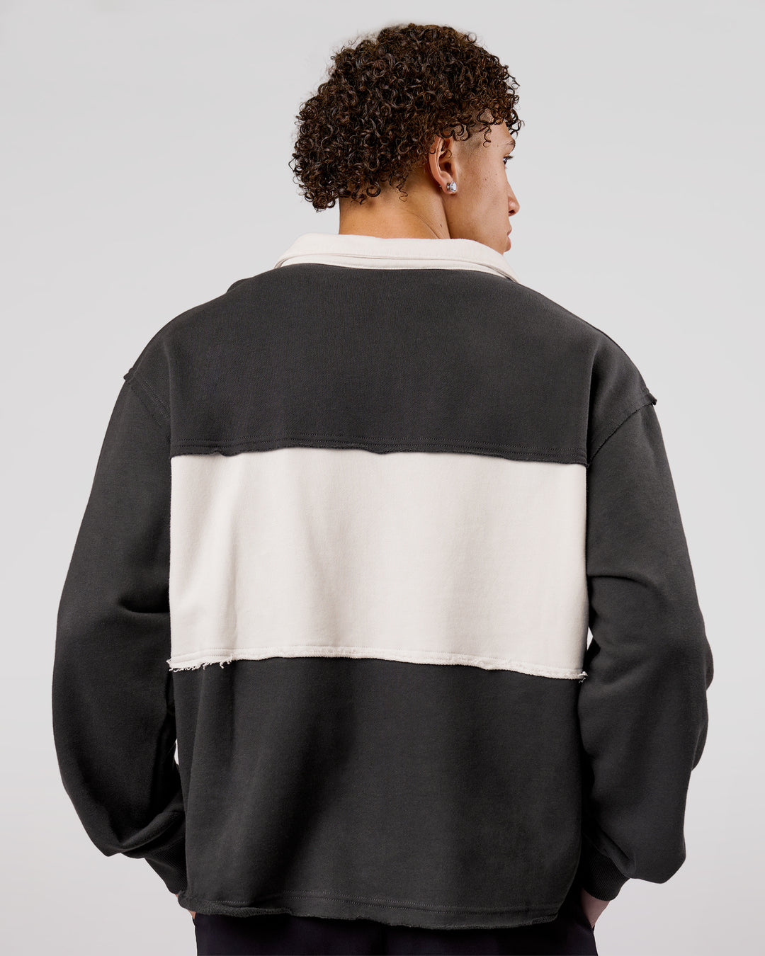 Man wearing Playbook Unisex Collared Sweater - Onyx-Off White | Model:Leandro | Size:M - view 4