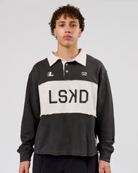 Man wearing Playbook Unisex Collared Sweater - Onyx-Off White | Model:Leandro | Size:M | Thumbnail Index: 5