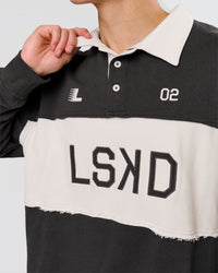 Man wearing Playbook Unisex Collared Sweater - Onyx-Off White | Model:Leandro | Size:M | Thumbnail Index: 7