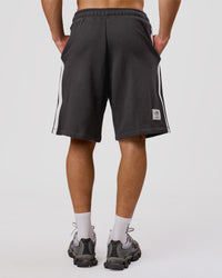 Man wearing Playbook Varsity Fleece Shorts - Onyx-Off White | Model:Leandro | Size:M | Thumbnail Index: 3