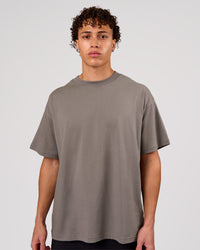 Man wearing Shadow Mark Heavyweight Oversized Tee - Storm Front-Onyx | Model:Leandro | Size:M | Thumbnail Index: 3