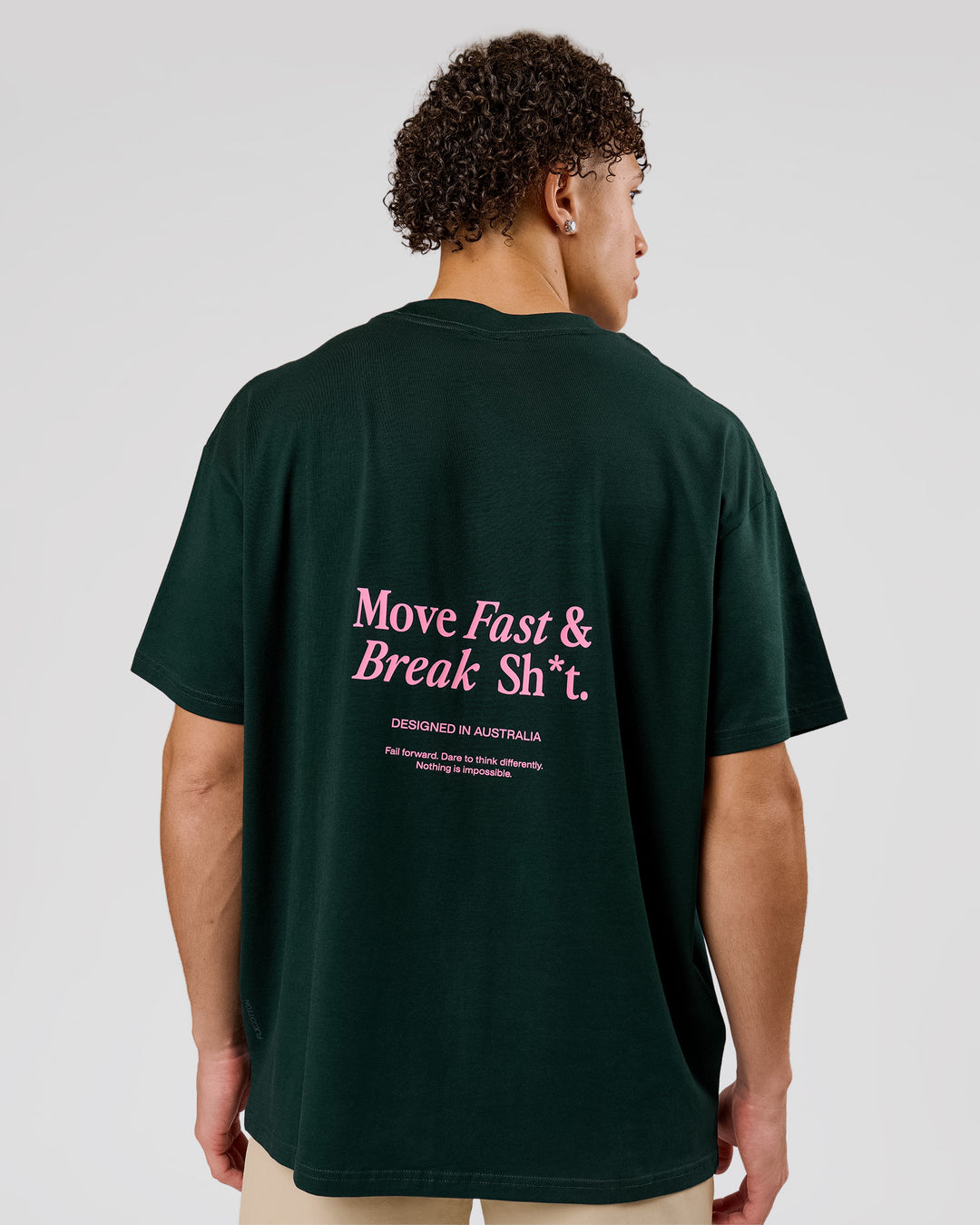 Man wearing VS26 MFBS FLXCotton Oversize Tee - Midnight Green-Pink Rose | Model:Leandro | Size:M - view 2