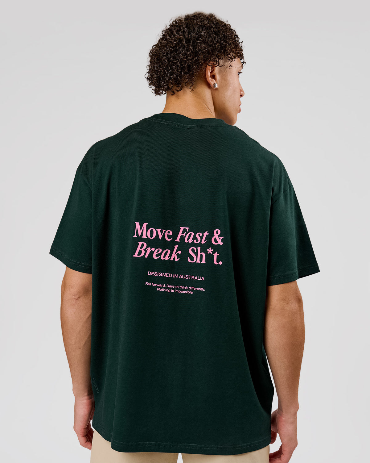 Man wearing VS26 MFBS FLXCotton Oversize Tee - Midnight Green-Pink Rose | Model:Leandro | Size:M - view 2