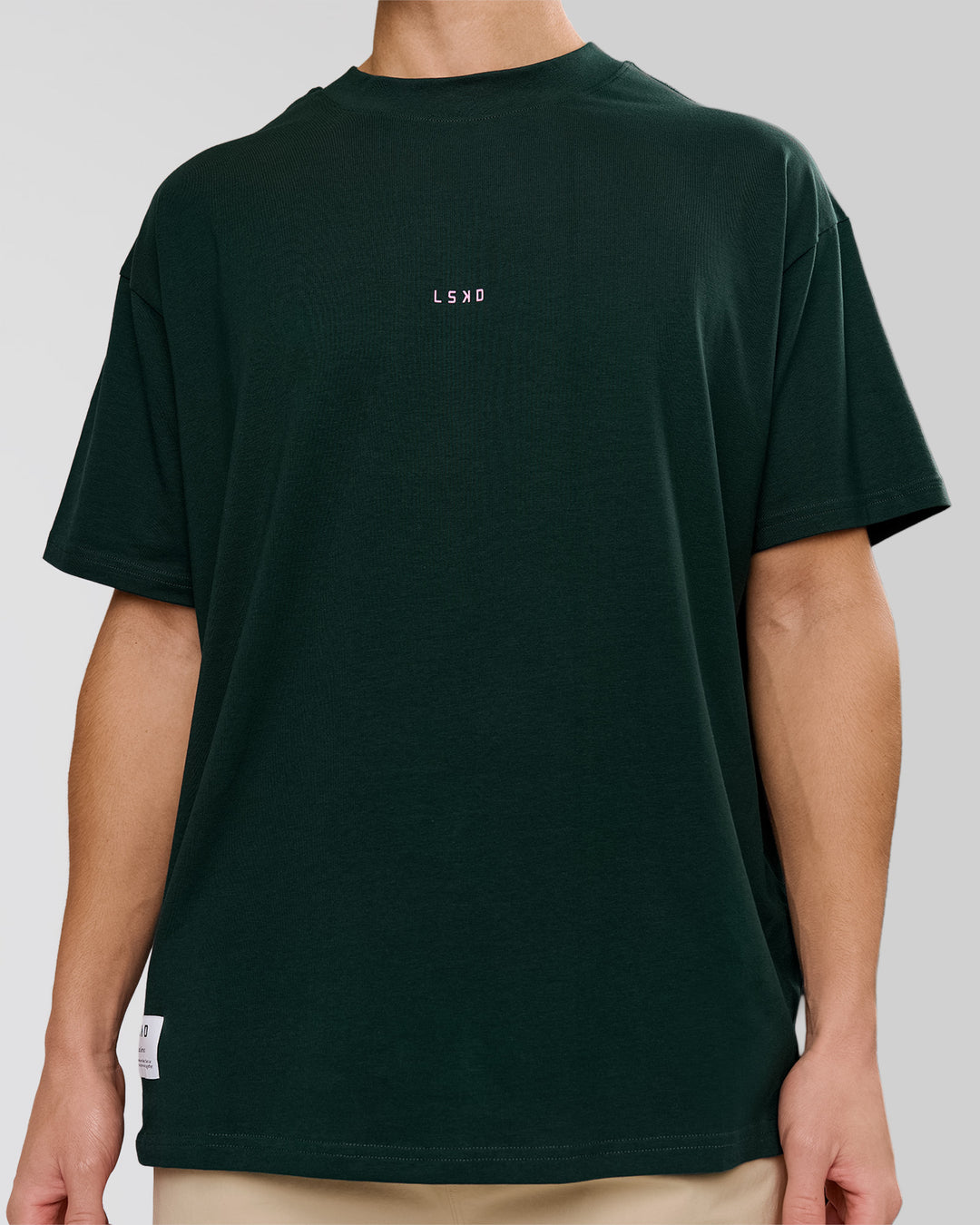 Man wearing VS26 MFBS FLXCotton Oversize Tee - Midnight Green-Pink Rose | Model:Leandro | Size:M - view 8