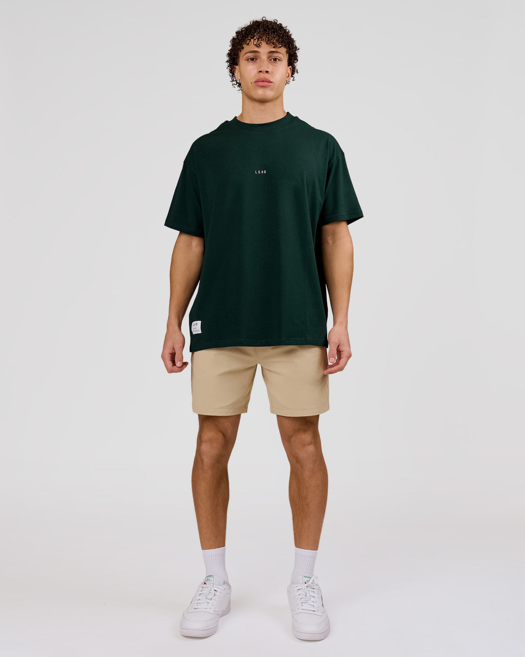 Man wearing VS26 MFBS FLXCotton Oversize Tee - Midnight Green-Pink Rose | Model:Leandro | Size:M - view 14