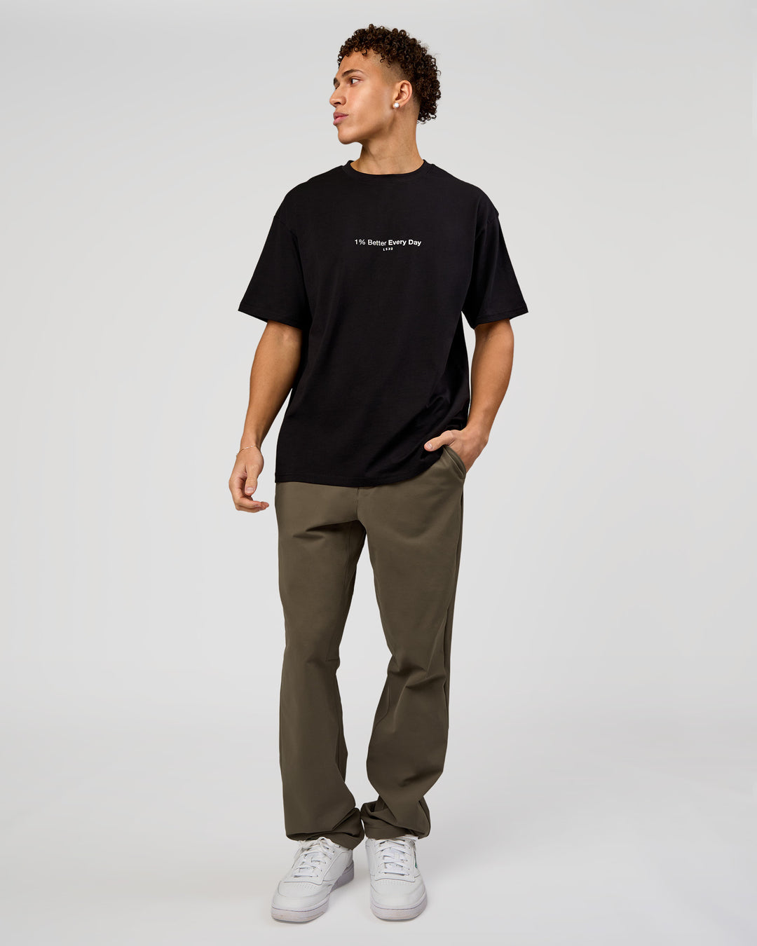 Man wearing VS6 1% Better FLXCotton Oversize Tee - Black | Model:Leandro | Size:M - view 13