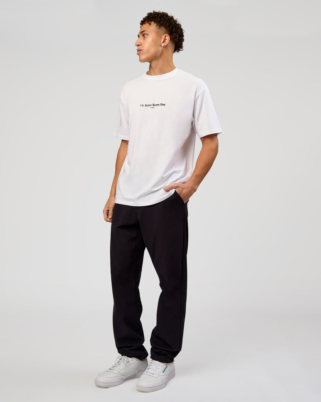 Man wearing VS6 1% Better FLXCotton Oversize Tee - White | Model:Leandro | Size:M - view 5