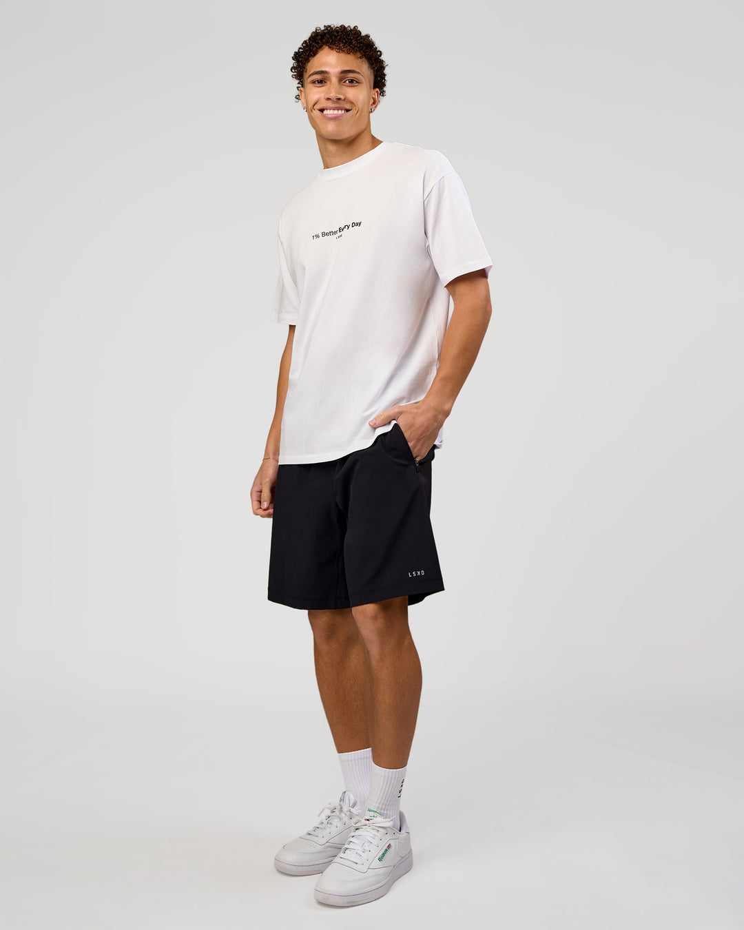 Man wearing VS6 1% Better FLXCotton Oversize Tee - White | Model:Leandro | Size:M - view 11
