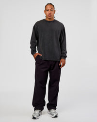 Man wearing Clear Vision Heavyweight FLXCotton Oversized LS Tee - Black Washed-Black | Model:Malebo | Size:M | Thumbnail Index: 3