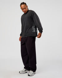 Man wearing Clear Vision Heavyweight FLXCotton Oversized LS Tee - Black Washed-Black | Model:Malebo | Size:M | Thumbnail Index: 6