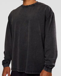 Man wearing Clear Vision Heavyweight FLXCotton Oversized LS Tee - Black Washed-Black | Model:Malebo | Size:M | Thumbnail Index: 8