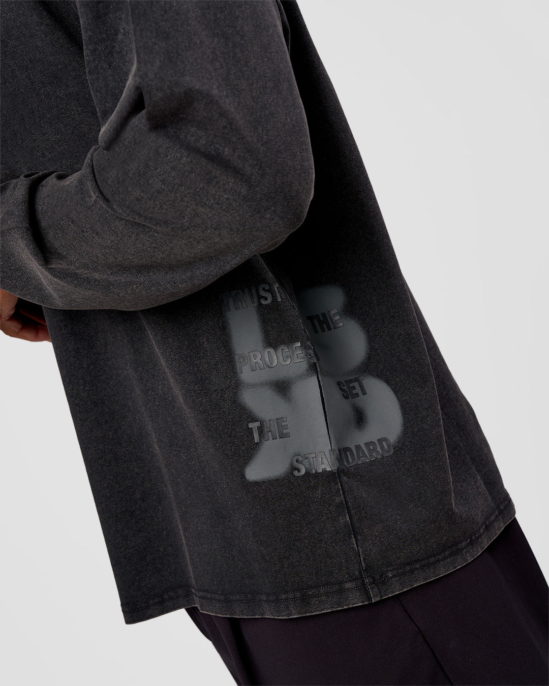 Man wearing Clear Vision Heavyweight FLXCotton Oversized LS Tee - Black Washed-Black | Model:Malebo | Size:M - view 1