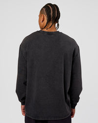 Man wearing Clear Vision Heavyweight FLXCotton Oversized LS Tee - Black Washed-Black | Model:Malebo | Size:M | Thumbnail Index: 11
