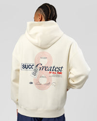 Man wearing Greatest of All Time Heavyweight Oversized Hoodie - Off White | Model:Malebo | Size:M | Thumbnail Index: 2