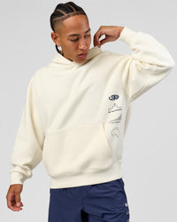 Man wearing Greatest of All Time Heavyweight Oversized Hoodie - Off White | Model:Malebo | Size:M | Thumbnail Index: 14