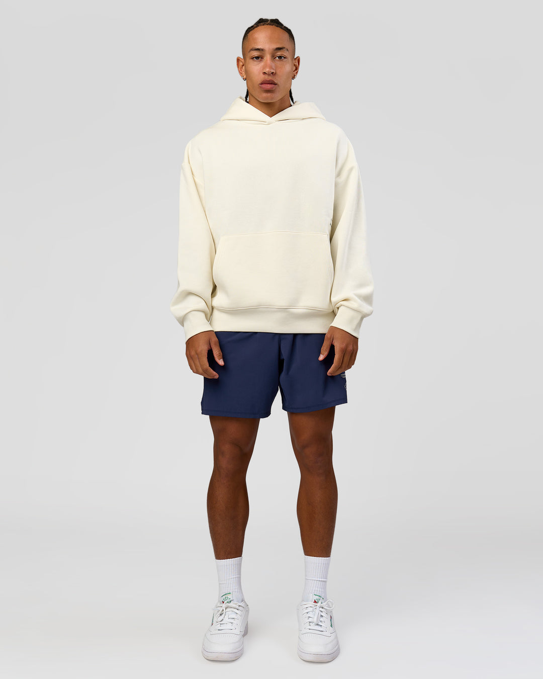 Man wearing Greatest of All Time Heavyweight Oversized Hoodie - Off White | Model:Malebo | Size:M - view 16