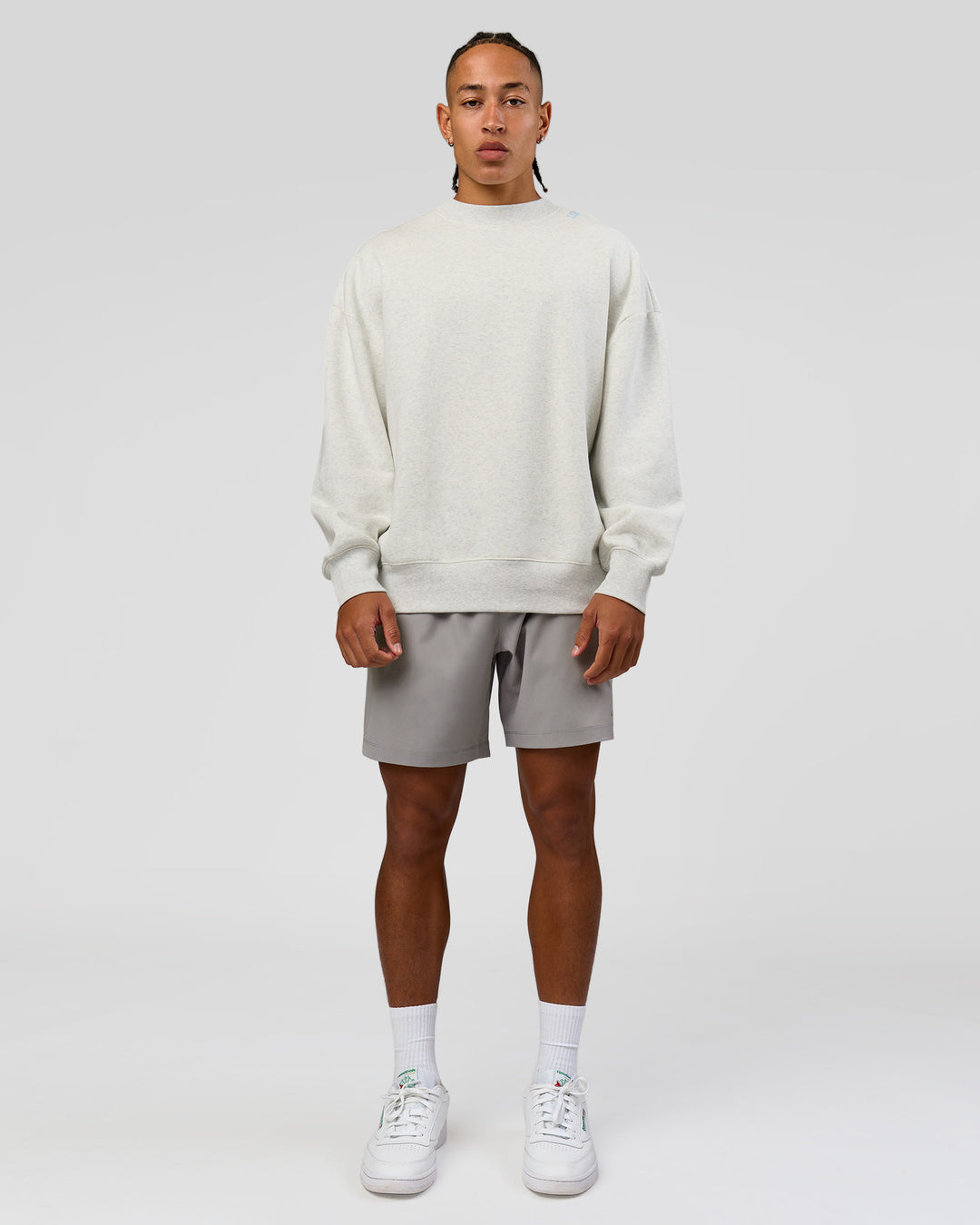 Man wearing Strong is Beautiful Oversized Sweater - Silver Marl | Model:Malebo | Size:M - view 6