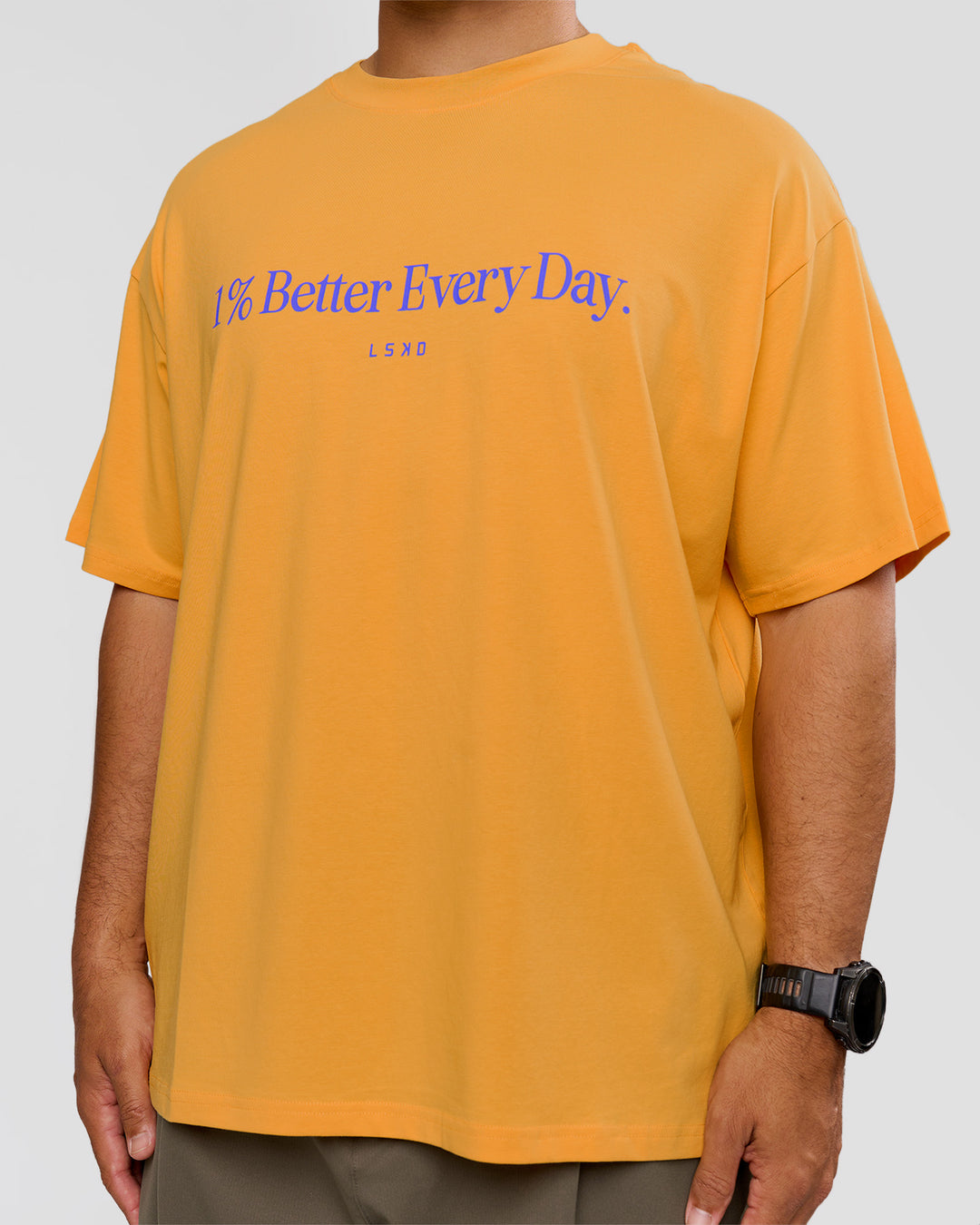 Man wearing VS6 1% Better Fathers Day FLXCotton Oversized Tee - Warm Apricot | Model:Jordan | Size:XL - view 5