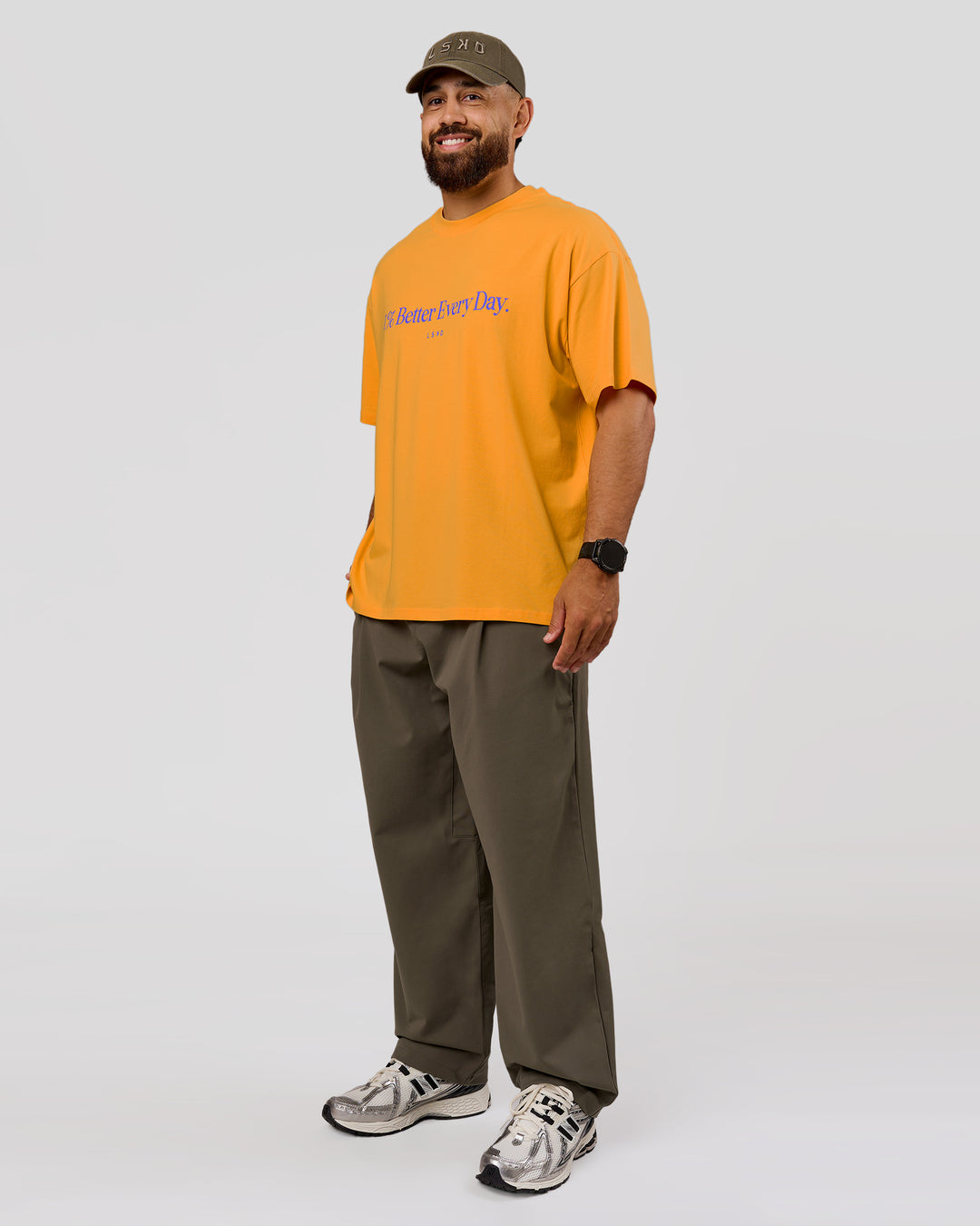 Man wearing VS6 1% Better Fathers Day FLXCotton Oversized Tee - Warm Apricot | Model:Jordan | Size:XL - view 11