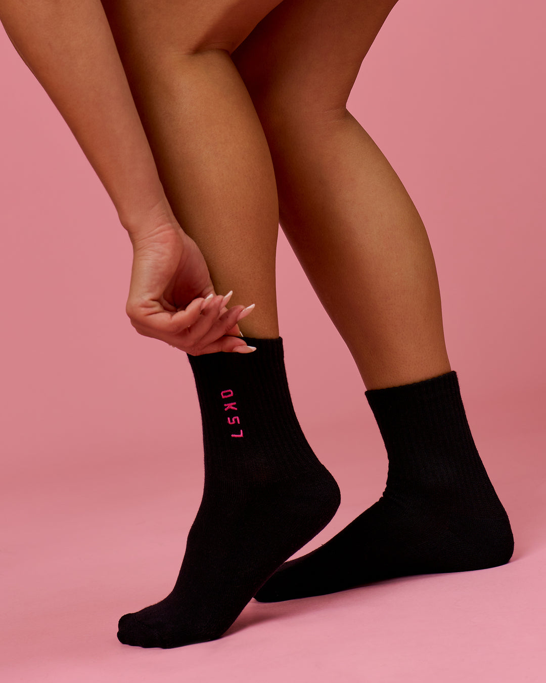 Studio image of BCAM Quarter Socks 3 Pack - White-Ultra Pink-Black - view 3