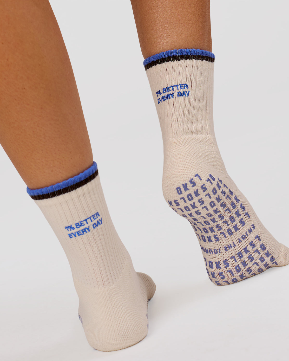 Studio image of Better Pilates Grip Sock 2.0 - Off White-Bluebell - view 1