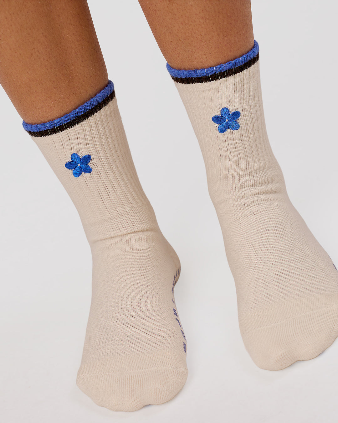 Studio image of Better Pilates Grip Sock 2.0 - Off White-Bluebell - view 3