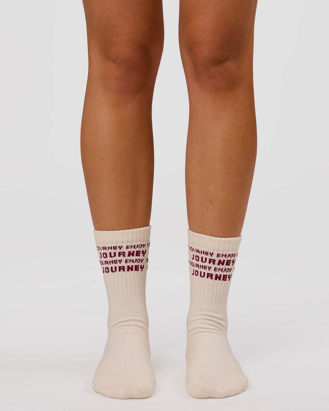 Studio image of Enjoy the Journey Pilates Grip Socks - Off White-Plum Caspia - view 4