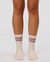 Studio image of Enjoy the Journey Pilates Grip Socks - Off White-Plum Caspia | Thumbnail Index: 3