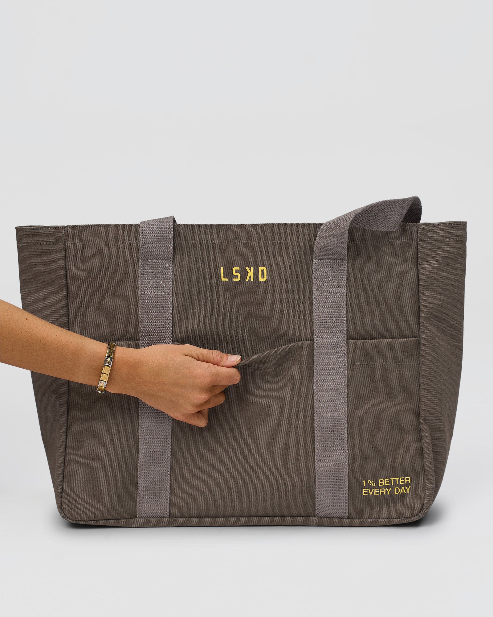 Studio image of Everywhere Canvas Tote - Walnut Grey-Lemon