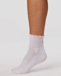 Studio image of Motion Performance Frill Socks - White-Pink Rose | Thumbnail Index: 0