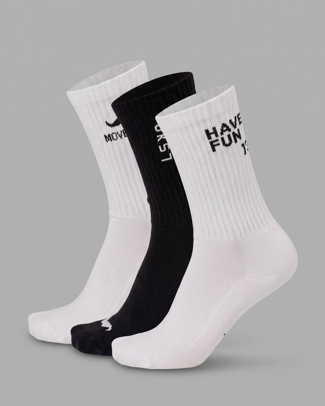 Studio image of Movember x LSKD Crew Socks 3 Pack - White-Black - view 1