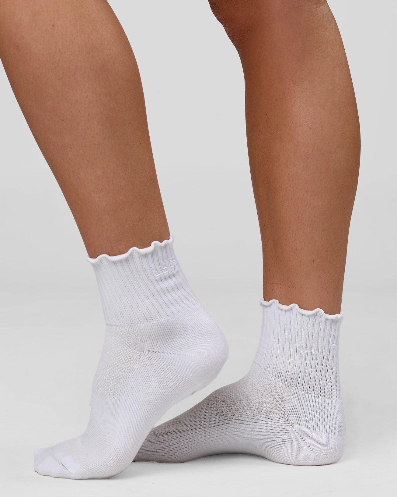 Studio image of Performance Frill Quarter Sock - White-White