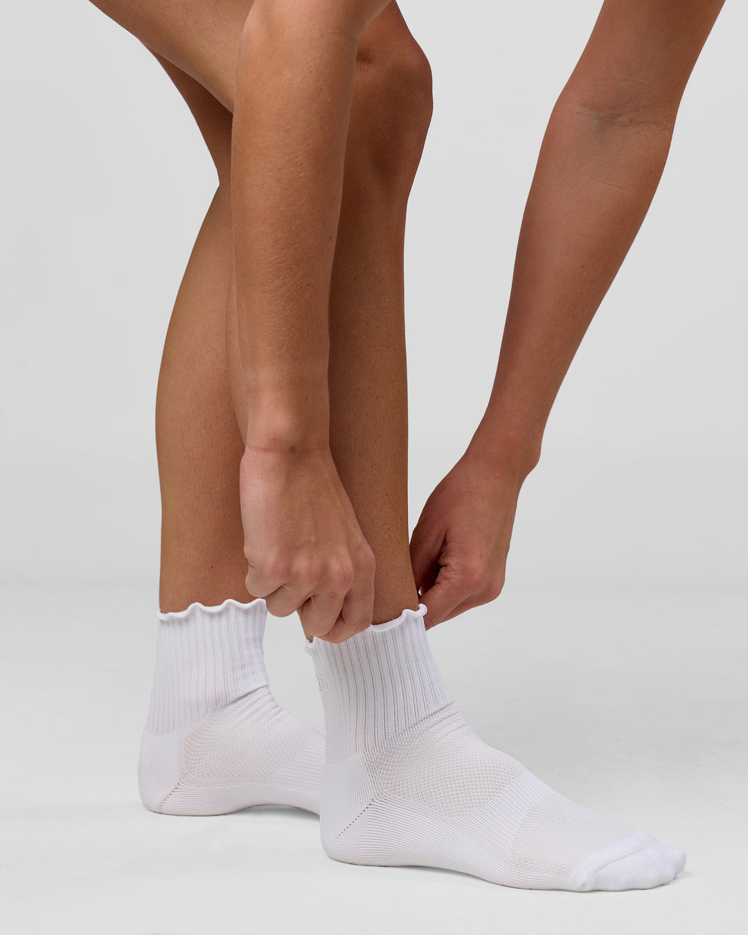 Studio image of Performance Frill Quarter Sock - White-White - view 5