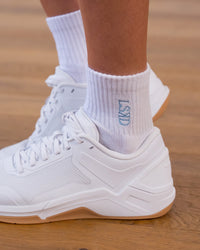 Studio image of Strong is Beautiful Quarter Socks - White-Open Air | Thumbnail Index: 0