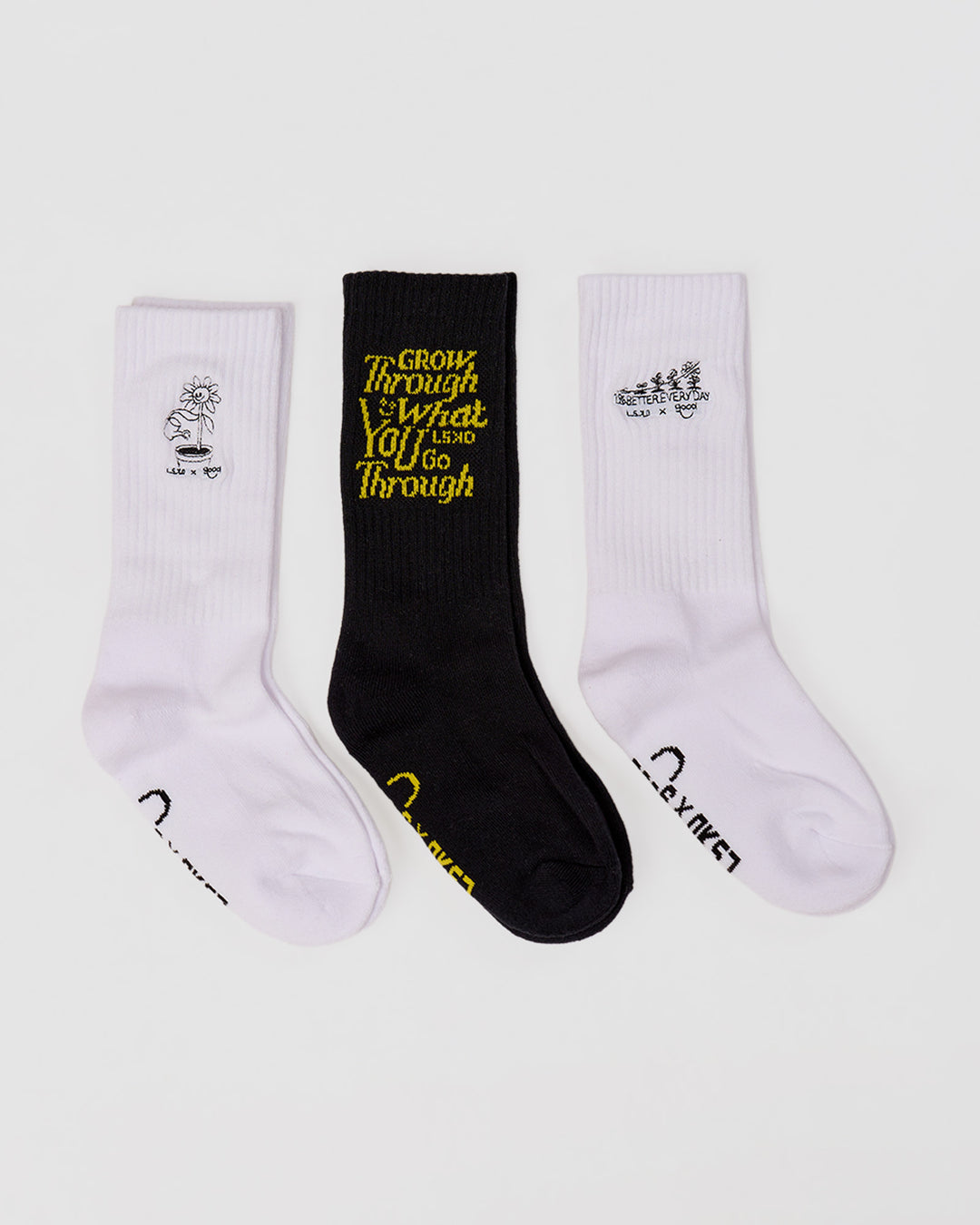 Studio image of TGHF X LSKD 3 pack Crew Sock - White - view 3