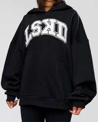 Woman wearing Varsity Boxy Hoodie - Caviar-White | Model:Bianca | Size:L | Thumbnail Index: 6