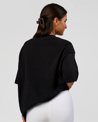 Woman wearing Varsity EST Heavyweight Oversized Tee  - Black-Off White | Model:Bianca | Size:L | Thumbnail Index: 7