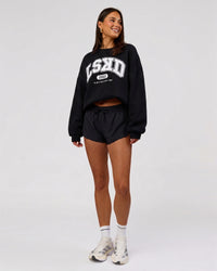 Woman wearing Varsity Boxy Crew in Caviar-Off White | Model:Varsity | Size:L | Thumbnail Index: 3
