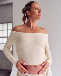 Woman wearing Bree Bardot Long Sleeve Top - Vanilla Bean | Model:Bree | Size:M | Thumbnail Index: 6
