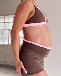 Woman wearing Velocity Bralette Sports Bra - Cocoa Powder-Pink Rose | Model:Bree | Size:M | Thumbnail Index: 13
