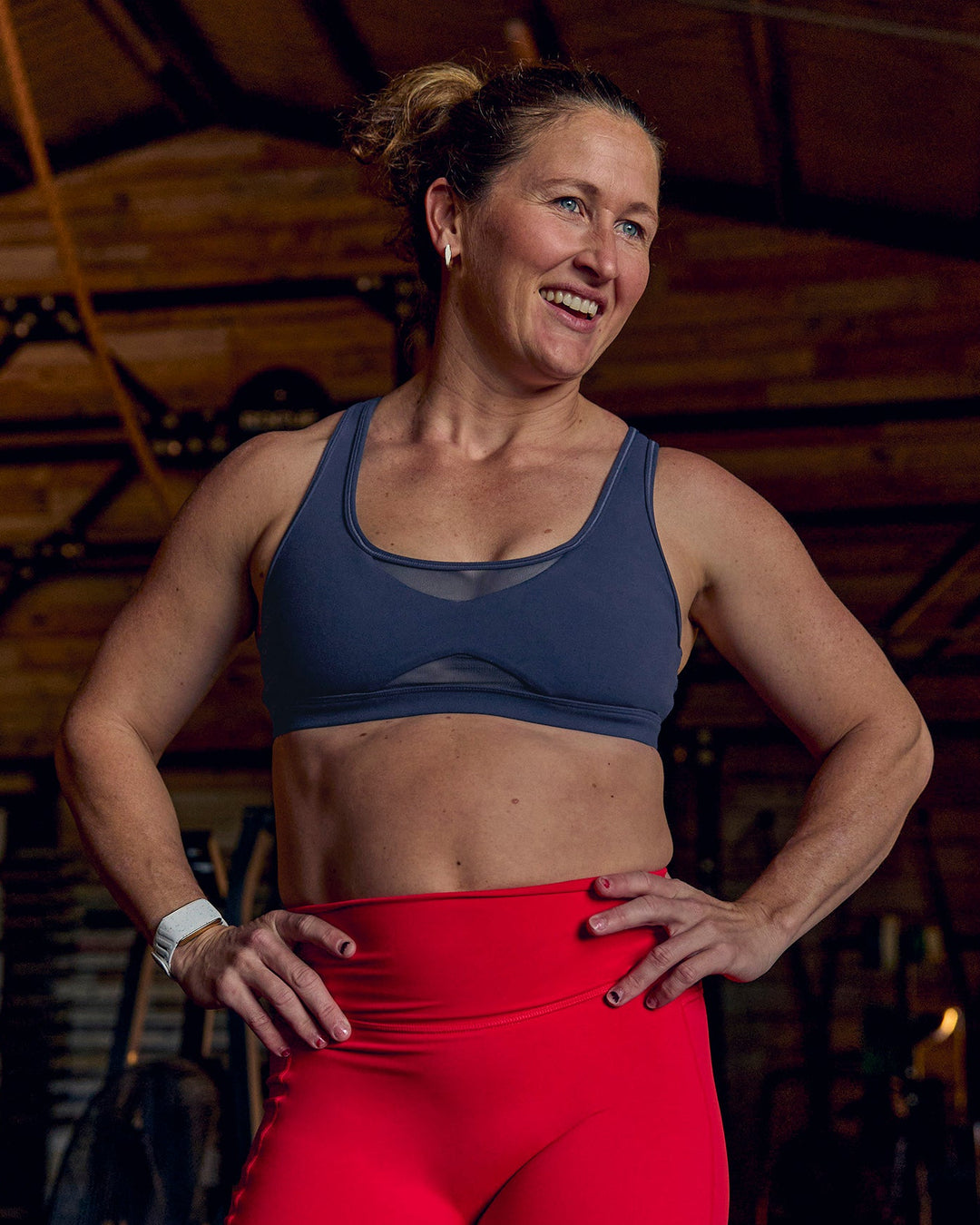Woman wearing Unstoppable Racerback Sports Bra - Future Navy | Model:Tia | Size:M - view 4