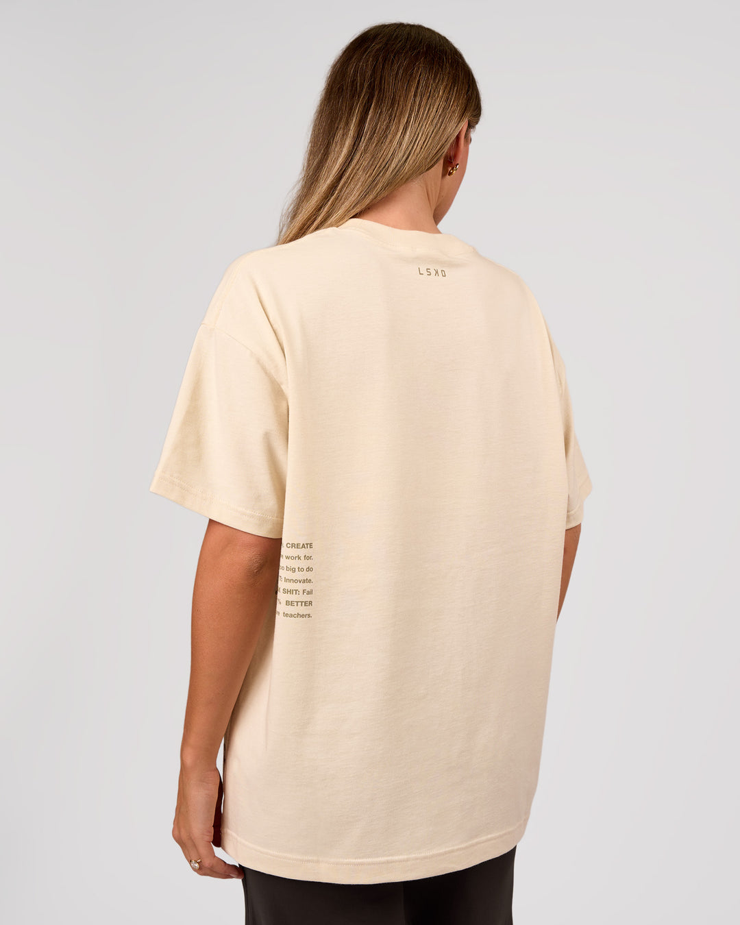 Woman wearing Block Heavyweight Oversized Tee  - Vanilla Bean | Model:Amity | Size:S - view 8
